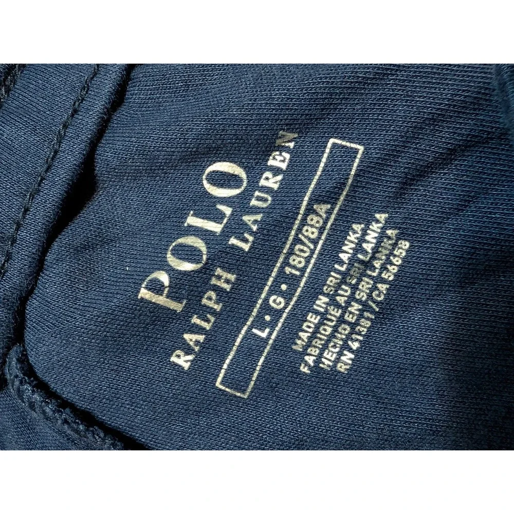 Polo Ralph Lauren Mens Large Navy Blue Track Pants White Stripe Zipper Cuffs